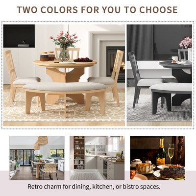 5-piece Rustic Charm Round Dining Set with 3 Upholstered Chairs and Curved Bench for Dining Room, Kitchen and Living room-ModernLuxe