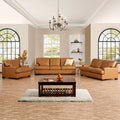 Home Imports Emporium Genuine Leather Living Room Set  Sofa Sets with Goose Feather Cushions and Mid-Century Modern Design