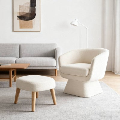 GDFStudio Lazy Fabric Upholstered Swivel Chair with Ottoman