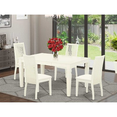 HomeStock 5-Piece Rectangle Buttermilk & Cherry Finish Solid Wood Top Dining table with 4 Chairs with Butterfly Leaf