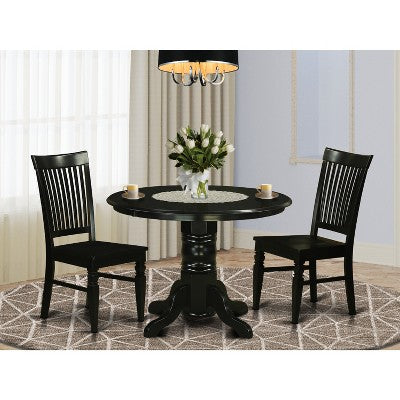 HomeStock 3-Piece Round Black Finish Solid Wood Top Dining Table with 2 Chairs