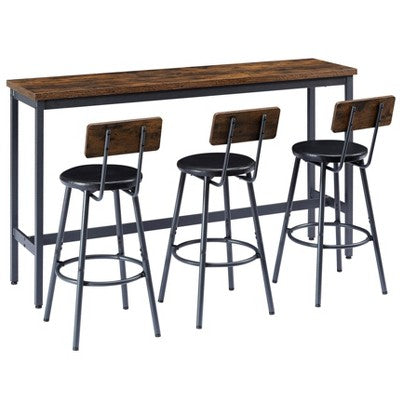 Industrial 4PCS Long Bar Table Set with 3 PU Upholstered Bar Stools, 4L -ModernLuxe