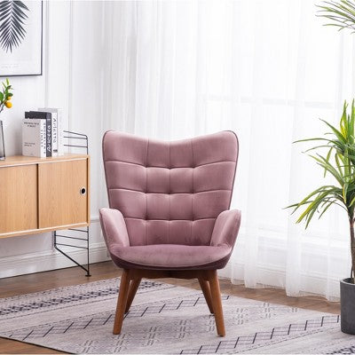 GDFStudio Valda Contemporary Velvet Tufted Accent Chair and Ottoman Set with Wingback