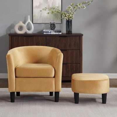Velvet Accent Chair with Ottoman, Modern Barrel Chair Armchair for Living Room, Bedroom