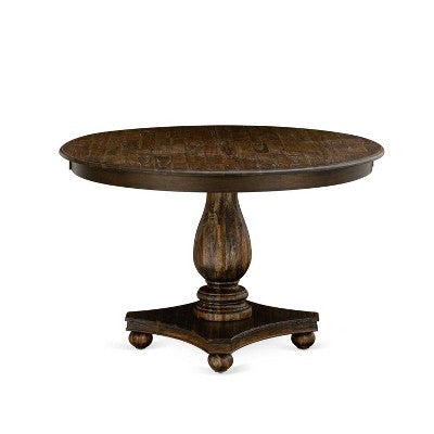 HomeStock 7-Piece Distressed Jacobean Finish Solid Wood Top Dining Table with 6 Parson Chairs