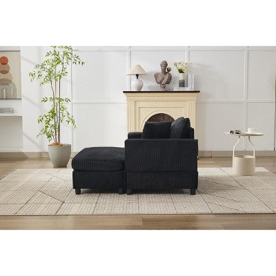 Chaise Lounge with Removable Ottoman, Corduroy Upholstered Armchair Accent Chair Sleeper Sofa Chair - ModernLuxe