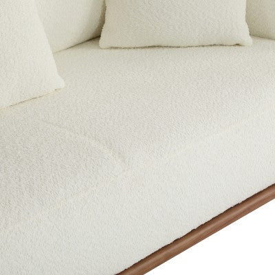 Christopher Knight Home Tadg 82 Rubberwood Boucle Upholstered 3 Seater Curved Sofa with Pillows (Set of 2)