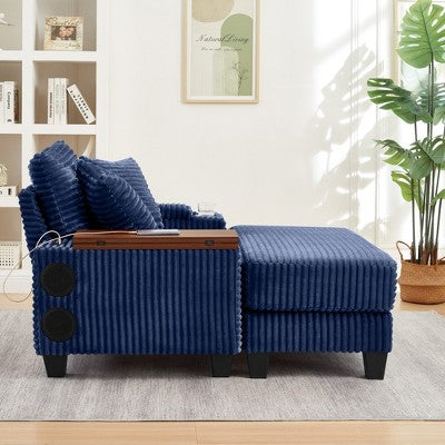 GDFStudio Siesta 42 Modern Corduroy Chair with Ottoman and Hidden Swivel Table