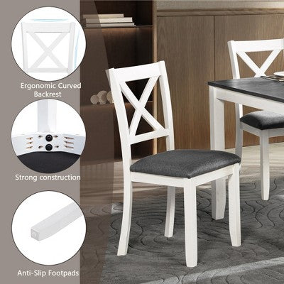 GDFStudio Loren Modern 7-Piece Solid Wood Upholstered Dining Table and Chairs Set