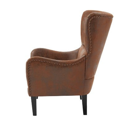 Vintage Accent Chair High-back Armchair Upholstered Lounge Chair Cozy Reading Chair with Ottoman, Classic Tufted & Nailhead Trim, Brown - ModernLuxe