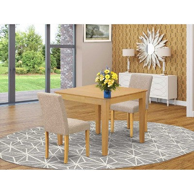 Tuscan Dining Set 3pc - Square Table & 2 Linen Chairs - 36x36 Inch - Small Space Friendly