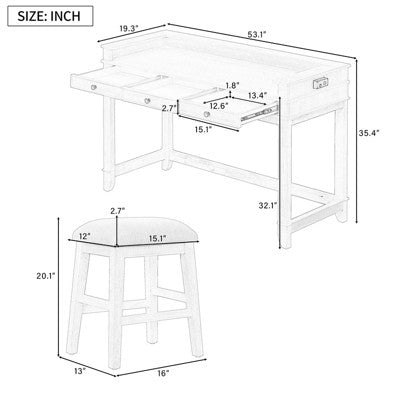 sumyeg TREXM 4-Piece Retro Dining Set with Kitchen Table 3 Chairs and 3 Storage Drawers