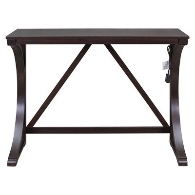 Farmhouse 3 Piece Counter Height Dining Table Set for 2, Wood Console Bar Table with USB Port and Upholstered Stools for Small Space