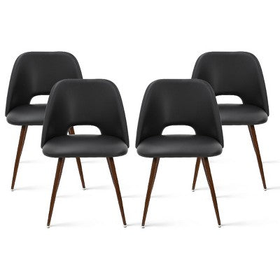 5-Piece Round Glass Dining Table Set with Faux Leather Chairs, Modern Kitchen Table Set with Walnut Legs for 4-Panipeachy