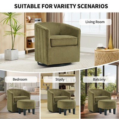 Bestier Swivel Accent Chair with Ottoman Set, Barrel Club Chair with Simple Line Design for Living Room Bedroom, Round Reading Chair