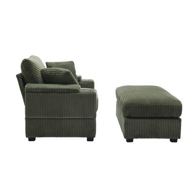 GDFStudio Ulen Modern Corduroy Upholstered Storage Chair with Ottoman and Detachable Cushions