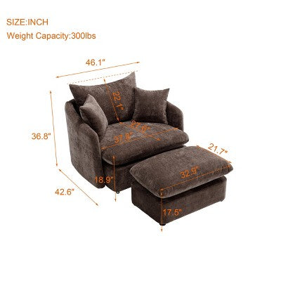 GDFStudio Sidney Modern 46 Chenille Upholstered Swivel Accent Chair with Ottoman and 3 Drawers