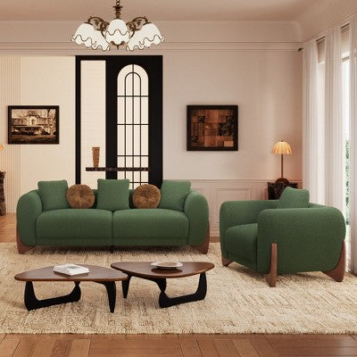 Modern Boucle Fabric Sofa Set - 1 Sofa and 2 chairs with Sleek Wooden Legs for Living Room or Home Office - Morden Fort