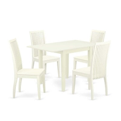 5-Piece Linen White Finish Solid Wood Top - Rectangular Dining Room Set - Seats 4