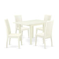 5-Piece Linen White Finish Solid Wood Top - Rectangular Dining Room Set - Seats 4