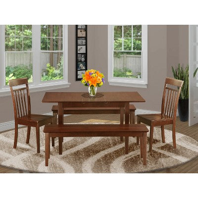 HomeStock 5-Piece Rectangle Mahogany Finish Solid Wood Top Dining table with 4-Chairs