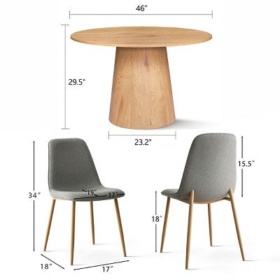 5-Piece Oak Round Dining Table Set, 46 Pedestal Table with 4 Upholstered Dining Chairs, Modern Dining Room Furniture-Panipeachy