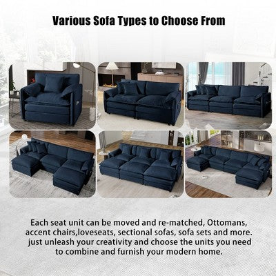 GDFStudio Jorah Modular 2 Piece Chenille Upholstered Sofa Set with 3 Pillows and Storage Pockets