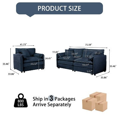 GDFStudio Jorah Modular 2 Piece Chenille Upholstered Sofa Set with 3 Pillows and Storage Pockets