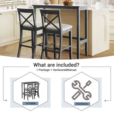 GDFStudio Varo Farmhouse Rectangular Acacia Wood Bar Height Dining Set with Upholstered Chairs
