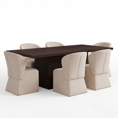 Christopher Knight Home Wichai Modern 7 Piece Wooden and Metal Dining Set with Upholstered Chairs