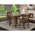 HomeStock Belmont 3Pc Dining Table Set Contains a Small Dining Table and 2 Modern Dining Chairs with Linen Fabic Seat, Mahogany Finish