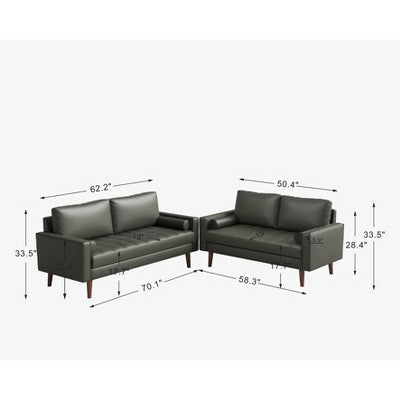 Luige 2 Piece Mid-Century Modern Square Arm Faux Leather Sofa and Loveseat Set - Tree City