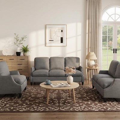 GDFStudio Cordoba Modern 3 Piece Upholstered Sofa Set with Nailhead Trim