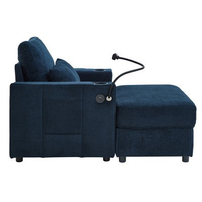 GDFStudio Roy Modern 42.5 Armchair Chaise Lounge Sofa with Movable Storage Ottoman and USB Ports
