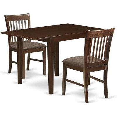 HomeStock Belmont 3Pc Dining Table Set Contains a Small Dining Table and 2 Modern Dining Chairs with Linen Fabic Seat, Mahogany Finish