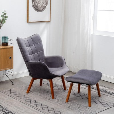 GDFStudio Valda Contemporary Velvet Tufted Accent Chair and Ottoman Set with Wingback