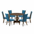 HomeStock 7-Piece Distressed Jacobean Finish Solid Wood Top Dining Table with 6-Parson Chairs