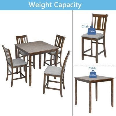 GDFStudio Nolwenn Traditional 5 Piece Acacia Wood Rubberwood Dining Table Set with 4 Linen Upholstered Chairs