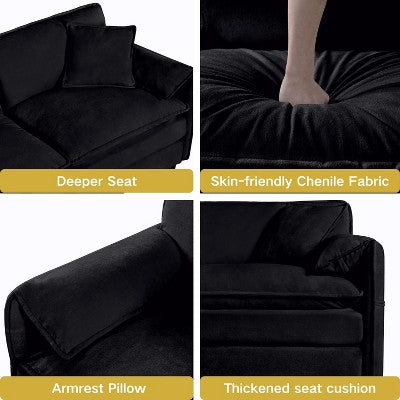 GDFStudio Jorah Modular 2 Piece Chenille Upholstered Sofa Set with 3 Pillows and Storage Pockets