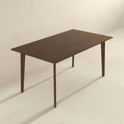 5-Piece Mid-Century Solid Wood Dining Set  Walnut Brown Stain, Beveled Edge Table & 4 Chairs, Seats 4