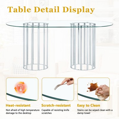 GDFStudio Arvion 8-Person Glass and Metal Dining Set with Faux Leather Upholstered Chairs