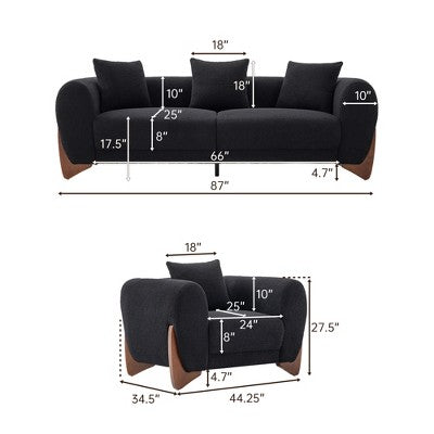 Modern Boucle Fabric Sofa Set - 1 Sofa and 2 chairs with Sleek Wooden Legs for Living Room or Home Office - Morden Fort