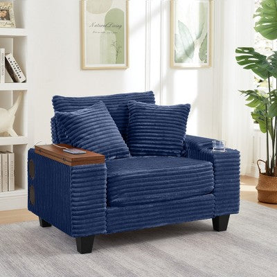 GDFStudio Siesta 42 Modern Corduroy Chair with Ottoman and Hidden Swivel Table