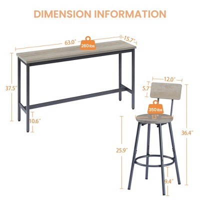 Industrial 4PCS Long Bar Table Set with 3 PU Upholstered Bar Stools, 4L -ModernLuxe
