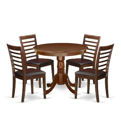 HomeStock 5-Piece Round Mahogany Finish Solid Wood Top Dining table with 4-Chairs