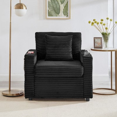 GDFStudio Tenley Modern Chenille Accent Chair with Storage Ottoman, Cup Holder and Convertible Armrest Table