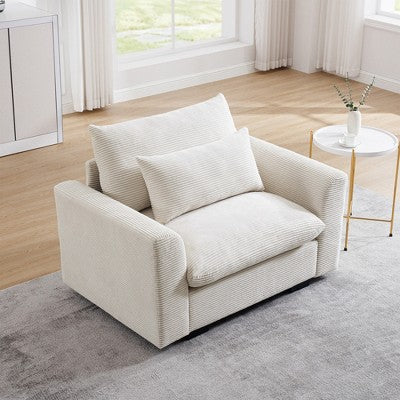 Modern Corduroy Upholstered Accent Chair Armchair with Storage Ottoman, Comfortable Lounge Chair for Living Room or Bedroom - HABITRIO