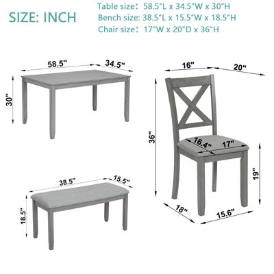 GDFStudio Callan Farmhouse Wood Upholstered 6 Piece Dining Set with Bench
