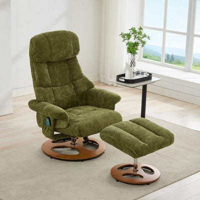 GDFStudio Mirna Ergonomic Chenille Upholstered Swivel Recliner Chair with Ottoman