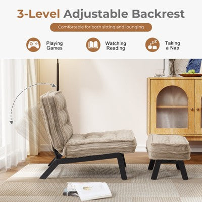 Bestier Accent Chair with Adjustable Backrest, Tufted Lounge Chair with Ottoman Set, Upholstered Reclining Chair for Reading Room